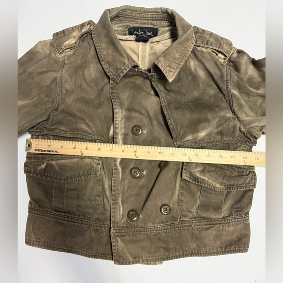 LONDON Jean Olive dyed distressed cropped double breasted utility Jacket size L - Picture 6 of 15